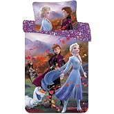 Elsa &amp; Anna Frozen 2 Girls' Bed Linen 100 x 135 cm + Cover 40 x 60 cm | Reversible Baby Bedding | Cot | Frozen 2 | Elsa &amp; Ann