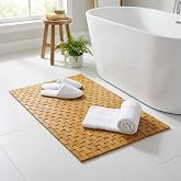 Deconox Doğal Bambu Banyo Paspası (42x62 cm) - Suya Dayanıklı Kaymaz Tabanlı Ahşap Duş &Ouml;n&uuml; Paspas Spa ve Sauna Tipi Izgaralı 