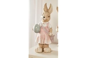 ‎DEKOLEIDENSCHAFT großer Osterhase Eiermaler 48 cm hoch, Dekofigur, Hasen-Dekoration, Osterdeko, Dekohase oder Dekohäsin, wetterfest, Garten-Deko für Draußen (Hasenmädchen)