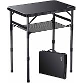 Anbte Folding Camping Table 58 x 40 x 26/48/70 cm Heights, Aluminium Frame and Plastic Top, Picnic Table with Storage Net for