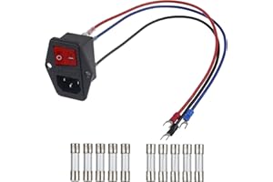 EPLZON 10A 250V Wippschalter Power Jack Eingangsmodul mit 5A 10A Sicherung 18 AWG Verlängerungskabel 3 Pin IEC320 C14 Stecker Netzschalter (Packung mit 1 Stück)