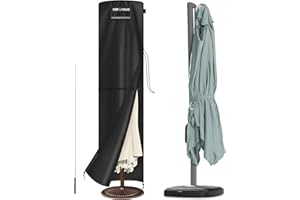 SIMPHAUS Patio Umbrella Cover with Rod for Ø7 to 15 ft Umbrellas, Double Sided Parasol Cover for Large Parasol Cover Heavy Duty Extra Large Parasol Covers Waterproof, Windproof, Anti-UV 280x70/70cm