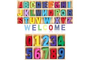 YANJINGHE 180 Pièces Chiffres en lettres en bois, Lettres et Chiffres en Bois, Couleur Lettres en Bois, Lettres en Bois Ensemble, avec Plateau de Rangement, pour Loisirs , Bricolage, Décoration de Fête