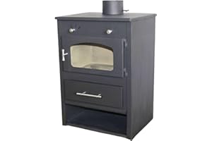 MEGASHOPITALIA Stufa a Legna in Acciaio 6.9-11 kW Roma con Vetro Ceramico Ampia vista fuoco Portalegna