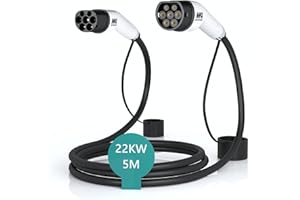 MAX GREEN EV/Cavo di Ricarica per Auto elettriche e Hybrid Plug-in, da Tipo 2 a Tipo 2, Modo 3 | 32Amp | Trifase | Potenza Massima in Uscita 22 KW | 5 Metri |