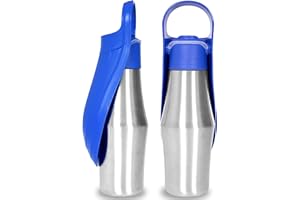PZCC Bouteille d'eau pour Chien 750ML, Gourde Chien Promenade, Isotherme Bouteille d'eau, Pliable, Portable Acier Inoxydable 304 Bol d'eau Chat, pour Le Camping Le Randonnée (Bleu, 750 ML)