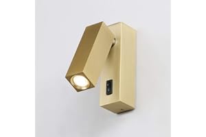 PathsOn Modern Bedside Wall Light, Bedroom Wall Lamp Adjustable Arm LED Reading Light with Switch (Brass)