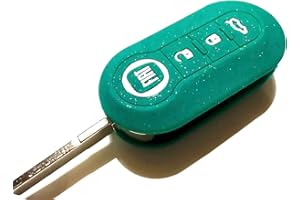 GENERIC Nordecco - Funda de silicona con purpurina para llave Fiat 500C 500-500L Abarth Grande Punto Brava Panda Stilo Linea 3 botones (purpurina menta oscura)