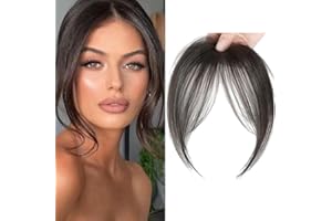 XFSRG Frangia Clip Capelli Veri Natural 3D Frontale Frangia Posticci Remy Human Hair Bang con Tempie per Donne(Marrone-nero)