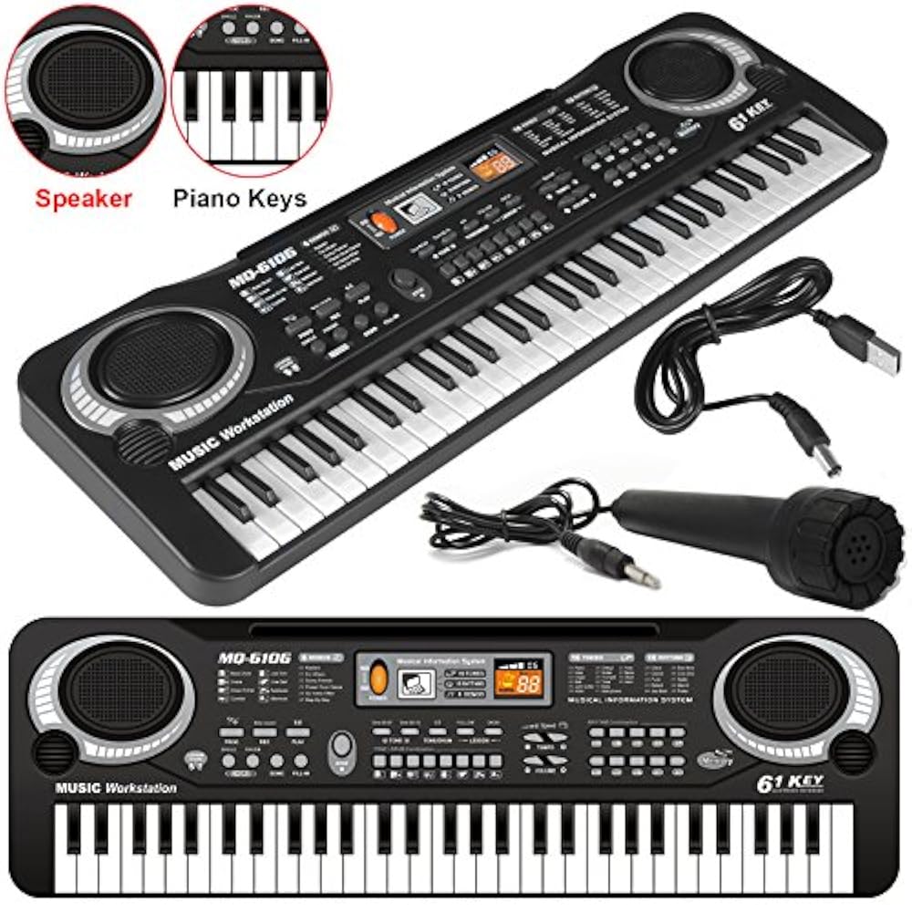 Elektronische Orgel/Keyboard mit 61 Tasten, E-Piano, digitale Musik, elektronische Musik, Mikrofon, Keyboard mit vielen Funktionen, tragbar, LED-Display