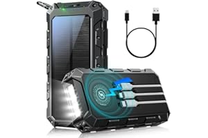 TOGAGA Solar Powerbank 26800 mAh: PD 22.5W Charging Power Bank USB C Ladegerät 7 Ausgänge und 2 Eingänge mit integriertem Kabel, tragbares Ladegerät Handy Akku Power Bank für Samsung, iPhone, Watch, Tablet