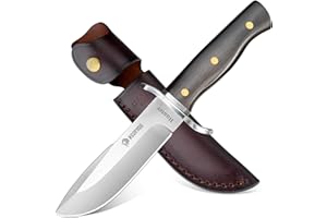 NedFoss Hunter 59-60HRC - Cuchillo de caza afilado para actividades al aire libre, afilado D2 con funda de piel exquisita, mango de madera roja, extra afilado