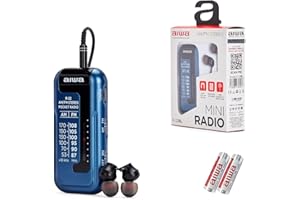 Aiwa Micro Pocket radio with Stereo headphones, Compact size, Clamping clip, MW/FM stereo, Analog ETS - R-22BL / UK Model-Blue