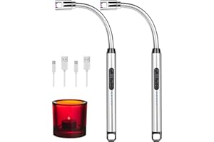 Lucky Sue 2 Pcs Electric Lighter, Long Lighter for Candles, Rechargeable USB Lighter with LED Battery Display, Long Flexible Neck and Hook, Arc Lighter for BBQ Outdoor Fireworks Gas Stoves Camping