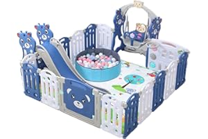 Nine point nine Parque Infantil Bebe, Corralito Bebe Grande Niños con Tapete, Parque de Juegos para Bebes Exterior Interior, Infantiles Centro de Actividades con Espuma Anticolisión (C 12+2)