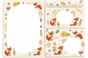 Junapack Bloc de papier à lettre avec enveloppe pour enfants Renard Animaux Ensemble de papier à lettre pour fille (bloc A5 de 25 feuilles + 15 enveloppes)