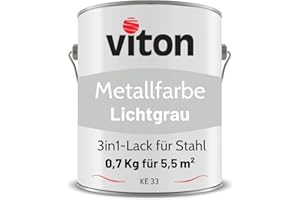 Viton Metallfarbe in Grau - 0,7 Kg Metall-Schutzlack Seidenmatt - Dauerhafter Schutz & hohe Beständigkeit - 3in1 Grundierung & Deckfarbe - Metalllack direkt auf Rost - KE31 - RAL 7035 Lichtgrau