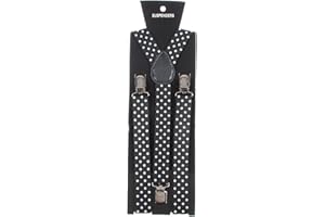 HOMEKING Adjustable Unisex Adult Child Elastic Clip-on Brace Suspender Y back Neon Belt,Black and white dots