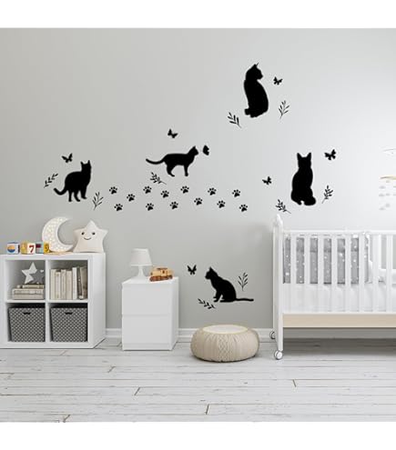 Keboyoe 12 stuks kattenstickers verwijderbare wanddecoratie voor koelkast, keuken, woonkamer en slaapkamer