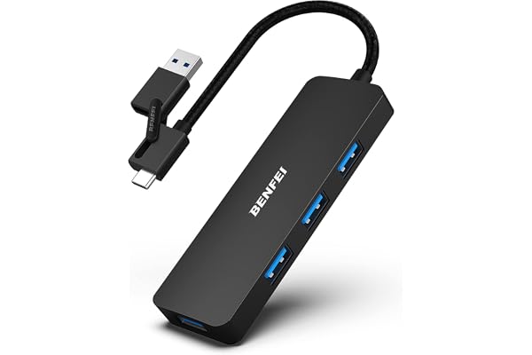 BENFEI Hub USB 3.0, Hub USB Type-A/Type-C 2-en-1 avec 4 Ports USB 3.0 Compatible pour MacBook, Mac Pro, Mac Mini, iMac, Surface Pro, XPS, PC, Clé USB, Disque Dur Mobile