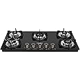 Faber Hob 5 Burner | Auto-Ignition | Spillage Proof | HOB SUPERIA HT905 BR AI | Concealed Chamber | Metal Knobs | Pan Support | Black Glass Finish |5 Yr Warranty on Burner & Glass | 1 Yr comprehensive