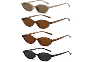 FSMILING 2/4 Retro Oval Sonnenbrille Damen Vintange Schmal Skinny Trendy 90S Sonnenbrille für Damen