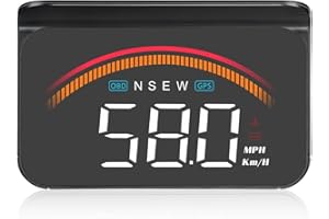 AMROOLOO Affichage tête haute pour voiture, affichage tête haute OBD, affichage de la vitesse et de la température, compteur de vitesse GPS, fonctionne pour toutes les voitures