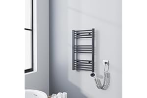 Meykoers Scaldasalviette Elettrico Bagno 70x40 cm, Radiatore portasciugamani per Bagno con termostato Digitale e Funzione Timer, Antracite