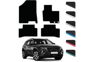 GCM - Car Floor Mats for Hyundai Tucson 2021 to Present (Also for Electric & Hybrid) Full Floor Protection-Anti Slip & Fit Mat with Clips Easy Clean Car Carpet All-Weather - Black Edging, Carpet