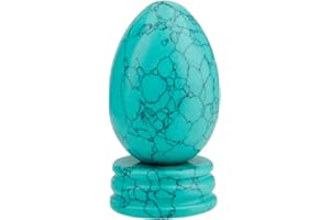 KYEYGWO Green Howlite Turquoise Carved Eggs with Stand, Healing Crystal Meditation Chakra Balancing Reiki Crafts Home Decoration