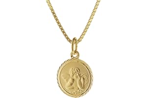 trendor Kinder Schutzengel Anhänger Gold 585 mit goldplattierter Kette zauberhafter Halsschmuck für Mädchen und Jungen, traumhafte Geschenkidee für Kids, 75214