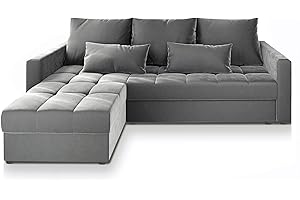 ‎MASSENO Masseno Ecksofa KOS PIK mit Schlaffunktion L-Form, Sofa mit Bettkasten, Wohnzimmersofa, Couch, Soffa, Bettsofa, Couchgarnitur- Hellgrau, Paros 05