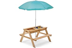 Plum Play Surfside Junior Sand and Water 3 in 1 Activity Play Picnic Table with Sunshade Parasol - Removable Table Top (Teal)