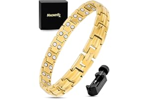MagnetRX® Women's Ultra Strength Magnetic Therapy Bracelet - Titanium Magnetic Bracelets for Women - Adjustable Length with Sizing Tool (Gold)