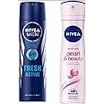 NIVEA Men Deo & Women Deo - Fresh Active & Pearl Beauty Body Spray (300 ml, Pack of 2)