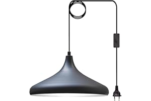 bamyum Lampadario a Sospensione con Spina, Lampadario Cucina 35 cm, Lampada da Soffitto con 450 CM Cavo, Lampadario a Sospensione con Paralumi, Lampada per Isola da Cucina in Metallo, Lampadario Nero