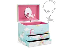 Jewelkeeper - Grande Boîte à Musique Licorne Arc-en-Ciel & Parure assortie pour petites filles - 3 Cadeaux Licorne pour filles