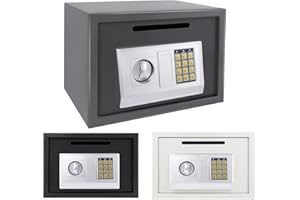 HSHA Digital Steel Safe, 16L Electronic Password Security Safe, Money Cash Deposit Box with a Coin Slot, Wall or Floor Mounted Cash Value Home Safe, Grey