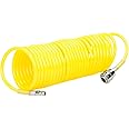 ECD Germany Compressed Air Hose, 7.5m, Yellow, PE Plastic, Bend-Resistant Spiral Hose, Euro Quick Couplings, Complete with Cap and Quick Coupling, 5mm ID, 8mm OD, 8 Bar Max Pressure