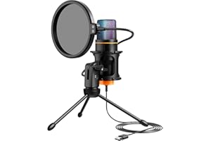 Hoppac USB Microphone, Micro PC Micro Gaming avec Trépied et Filtre Anti-Pop, Micro Gamer à Condensateur pour Podcasting, Streaming, avec lumière RGB, pour PC, PS4/5, Mac, Windows