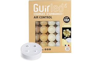 GuirLED - Łańcuch świetlny LED z bawełnianymi kulami USB – bezprzewodowy pilot zdalnego sterowania – lampka nocna dla dziecka 2 h – podwójny zasilacz USB 2 A w zestawie – 4 intensywności – 24 kule 2,4