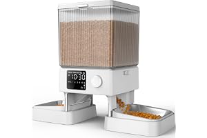 oneisall 5L Automatisk kattmatsautomat med 2 skålar | med timer, 1-6 måltider om dagen, röstinspelning, lämplig för hundar oc