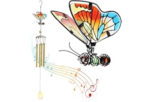 GUANGCAILUN Wind Chimes Indoor - 3D Metal Butterfly Wind Chime with Gold Aluminum Tube, Music Outdoor Windchime for Garden Hanging Ornaments Home Window Patio Balcony Room Party Festival Birthday Decoration