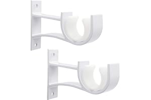 GUDUI Curtain Pole Brackets, Heavy Duty Pole Holders 25-28mm Curtain Rail Brackets, White Curtain Rod Bracket Set of 2