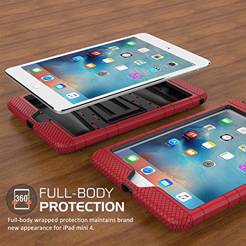 MoKo Hülle für iPad Mini 4 – Silikon + Schwarz Hart Polycarbonat Protector mit faltbarem Kickstand Schutzhülle Case mit Standfunktion für Apple iPad Mini 4 7.9 Zoll IOS 2015 Genaration Tablet, Rot - 7