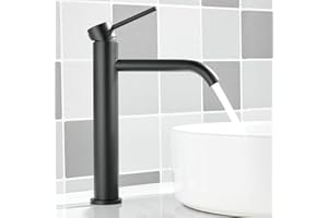 Maynosi bagno alto rubinetto del miscelatore del bacino, rubinetto del bacino alto, rubinetto del lavandino del controsoffitto, rubinetto moderno del monoblocco con i tubi flessibili, Nero