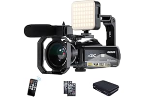 ORDRO Caméra Vidéo 4K Caméscope Full HD 1080P 60FPS Vlogging Caméra pour Youtube Zoom Numérique 30X Écran IPS 3,0" avec Microphone, Lumière LED, Support de Caméra et étui de Transport