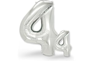FUNXGO Globo Gigante Número 4 Plateado para Decoración - 100cm y 40cm - Decoración para Cumpleaños, Aniversarios, Celebraciones - Decoracion 4 Cumpleaños años - Globo 4 Plateado