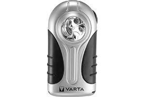 VARTA Lampe Torche LED incl. 3x piles AAA, Silver Light, lampe de poche avec anneau de suspension, corps robuste avec poignée en caoutchouc, compacte et maniable, faisceau large
