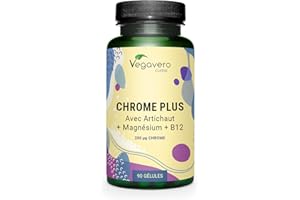 CHROME 250 µg | Avec Magnésium, Vitamine B12 et Extrait d'Artichaut | 3 Mois | GLYCEMIE + METABOLISME | Biodisponibilité Elevée | Vegan et Sans Additifs | Vegavero®